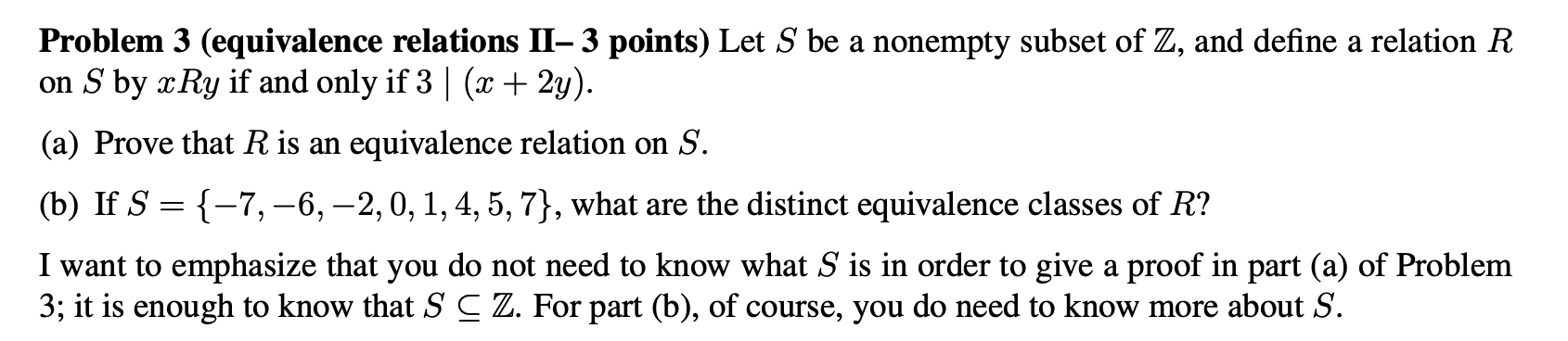 Solved Problem 3 (equivalence relations II– 3 points) Let S | Chegg.com