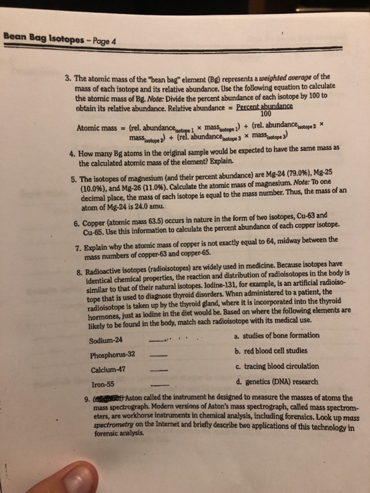 Solved Bean Bag IsotopesPage 4 3. The atomic mass of the