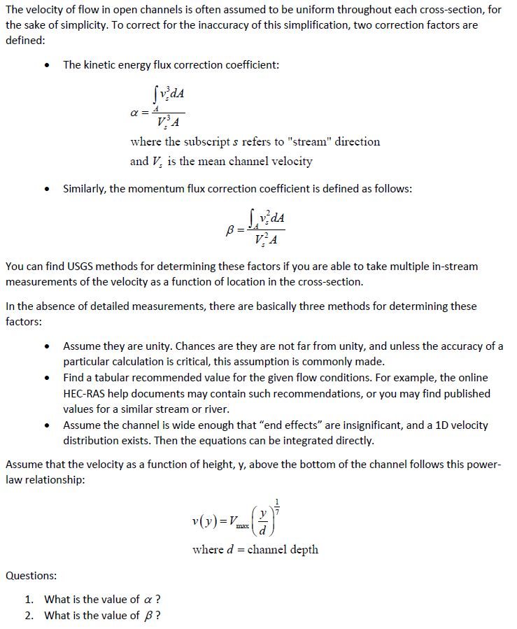 Solved The velocity of flow in open channels is often | Chegg.com