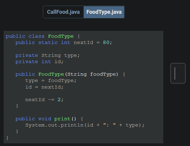 Solved CallFood.java FoodType.java public class CallFood { | Chegg.com