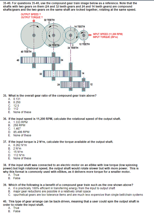 Solved 35-40. For questions 35-40, use the compound gear | Chegg.com