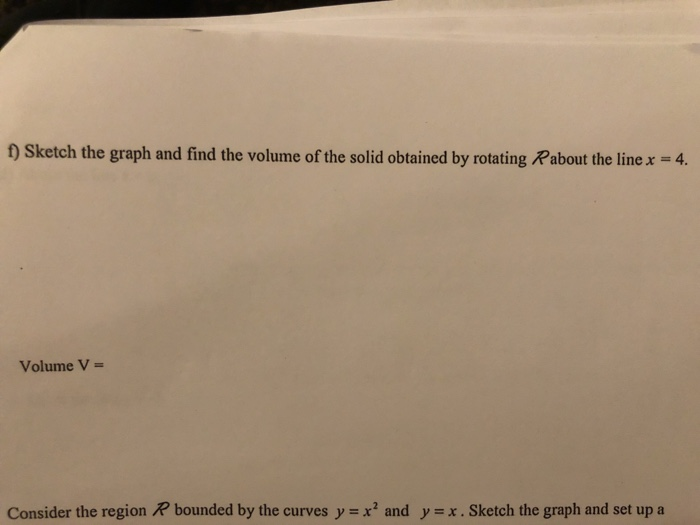 Solved f) Sketch the graph and find the volume of the solid | Chegg.com