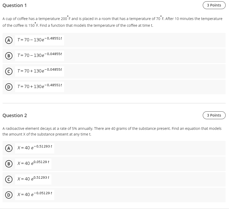 Solved Question 1 3 Points A Cup Of Coffee Has A Temperature | Chegg.com