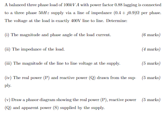 Solved A balanced three phase load of 100%V A with power | Chegg.com
