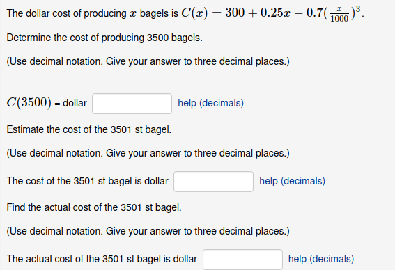 1000 The Dollar Cost Of Producing X Bagels Is C X Chegg Com
