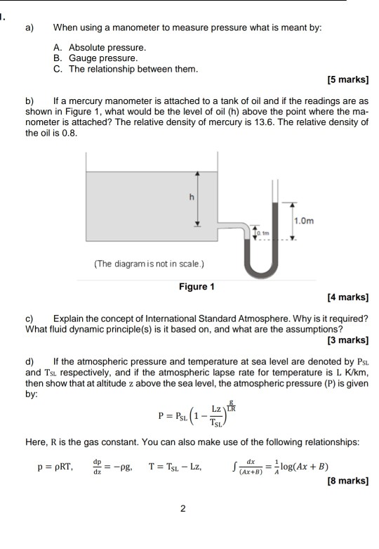 Solved a) When using a manometer to measure pressure what is
