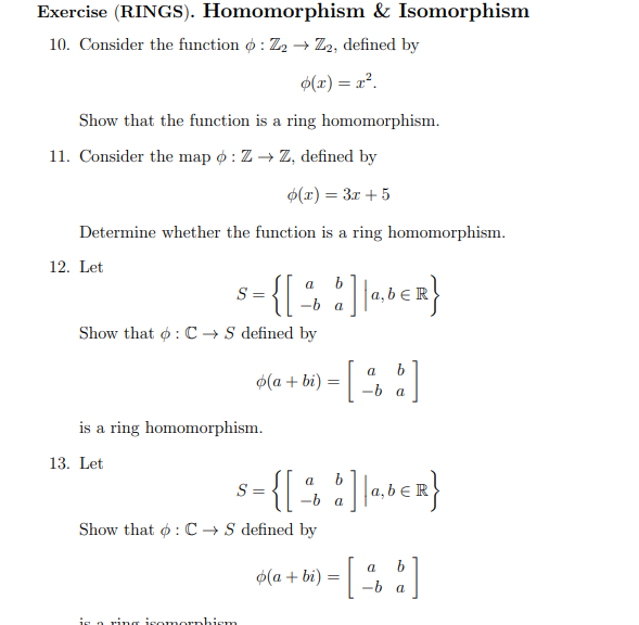 Solved Exercise (RINGS). Homomorphism \& Isomorphism 10. | Chegg.com