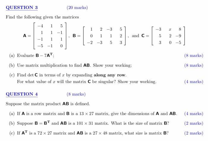 Solved UESTION 3 (20 Marks) Find The Following Given The | Chegg.com