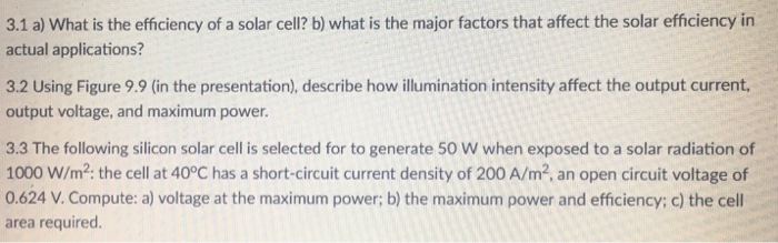 Solved 3.1 a) What is the efficiency of a solar cell? b) | Chegg.com
