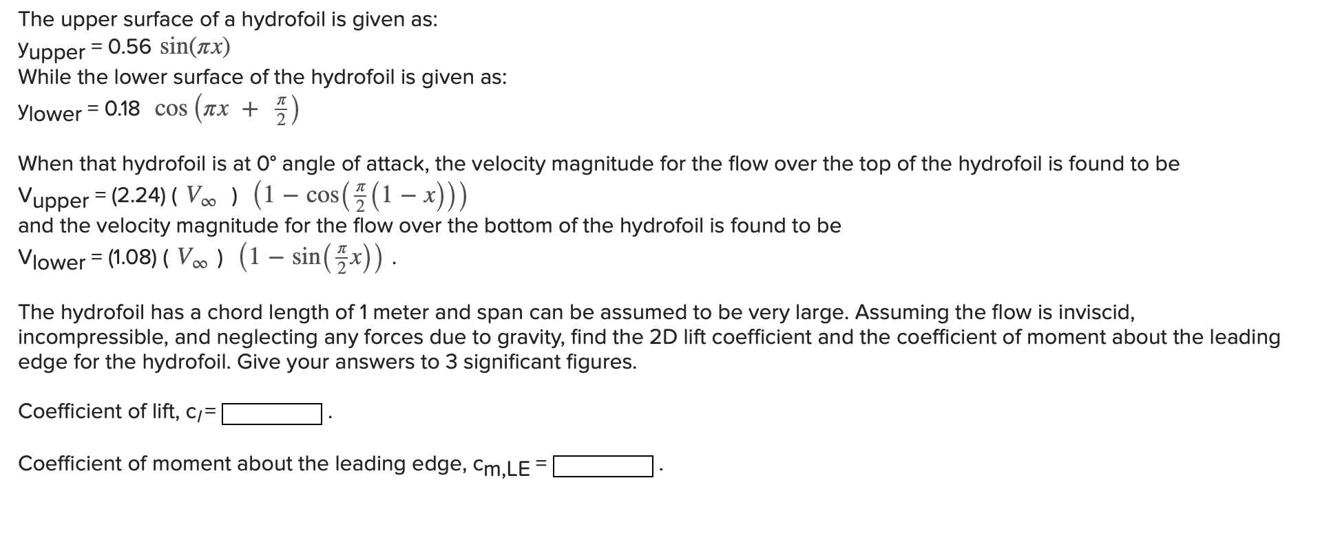 Solved The upper surface of a hydrofoil is given as Yupper