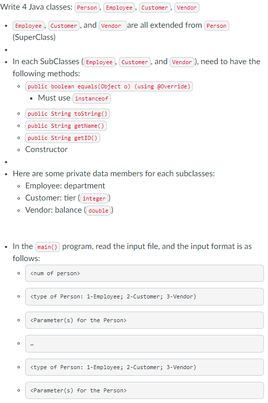 Write 4 Java classes: - , and are all extended from | Chegg.com