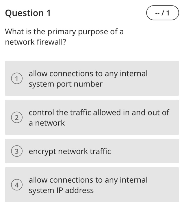Solved Question 1 What is the primary purpose of a network | Chegg.com