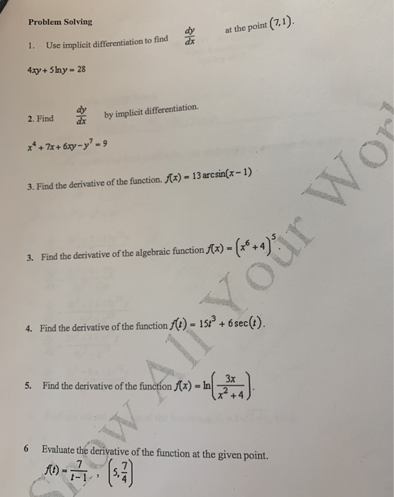 Solved Problem Solving at the point (7,1) Use implicit | Chegg.com