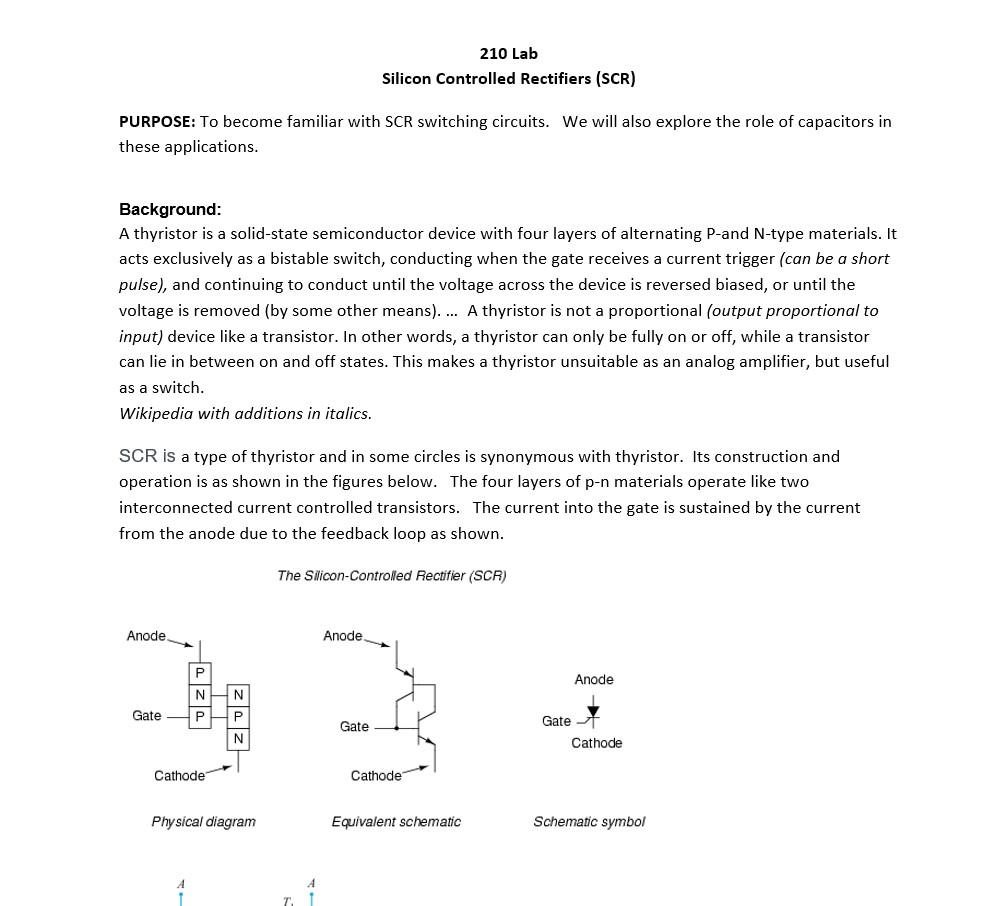 Solved Silicon Controlled Rectifiers (SCR) PURPOSE: To | Chegg.com