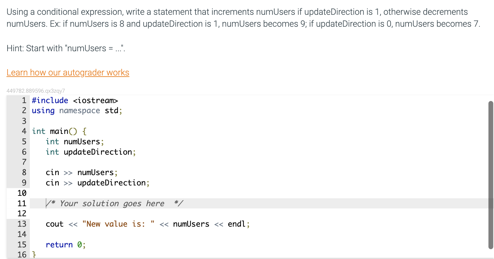 Solved Using a conditional expression, write a statement | Chegg.com