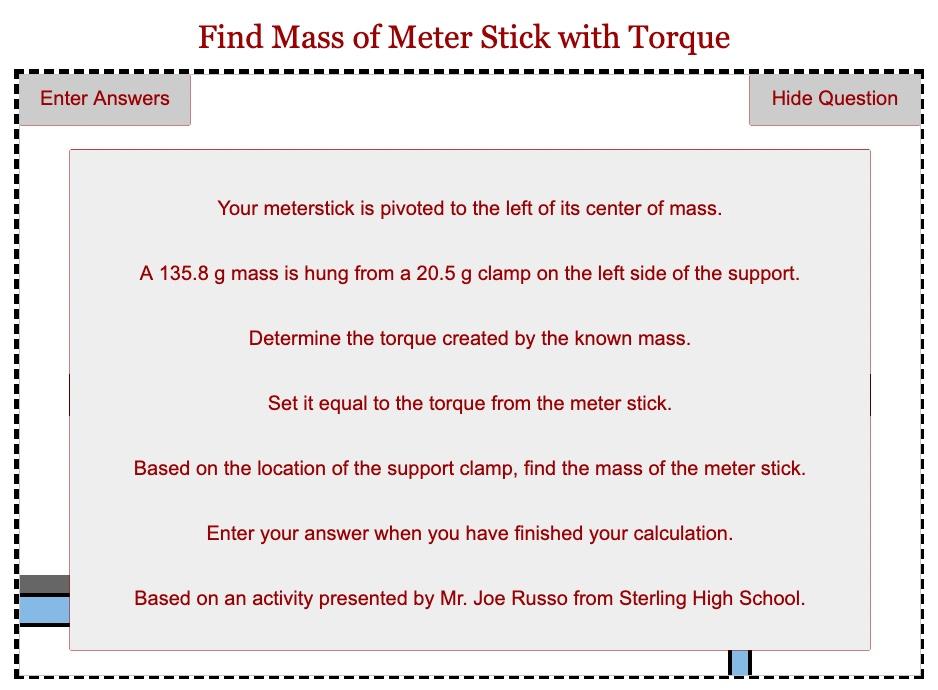 Solved Find Mass of Meter Stick with Torque Click on System