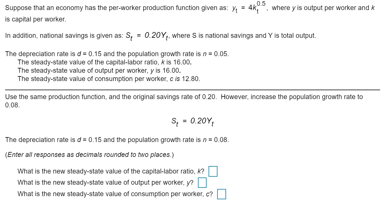 Solved 0 5 Suppose That An Economy Has The Per Worker Pro Chegg Com