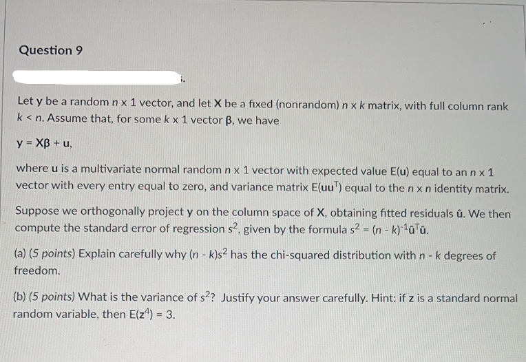 Solved Let y be a random n x 1 vector, and let X be a fixed | Chegg.com