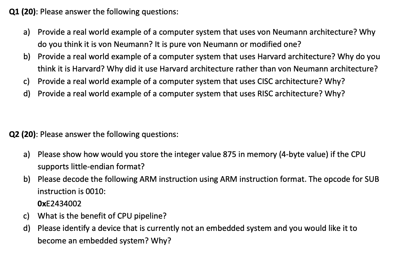 Solved Q1 (20): Please answer the following questions: a) | Chegg.com