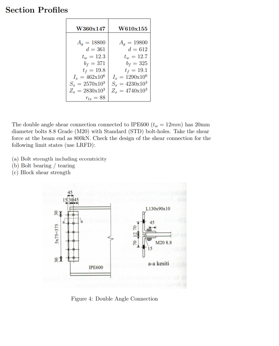 Section Profiles W360x147 W610x155 Ag 100 A Chegg Com
