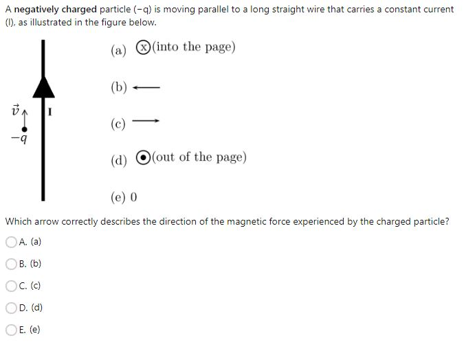 Solved A negatively charged particle (-9) is moving parallel | Chegg.com
