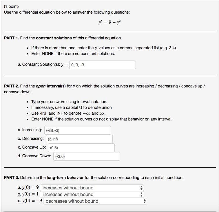 Solved (1 point) Use the differential equation below to | Chegg.com