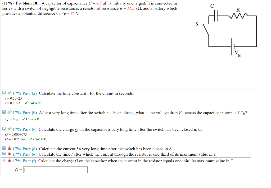 Solved С (11%) Problem 10: A Capacitor Of Capacitance C = | Chegg.com