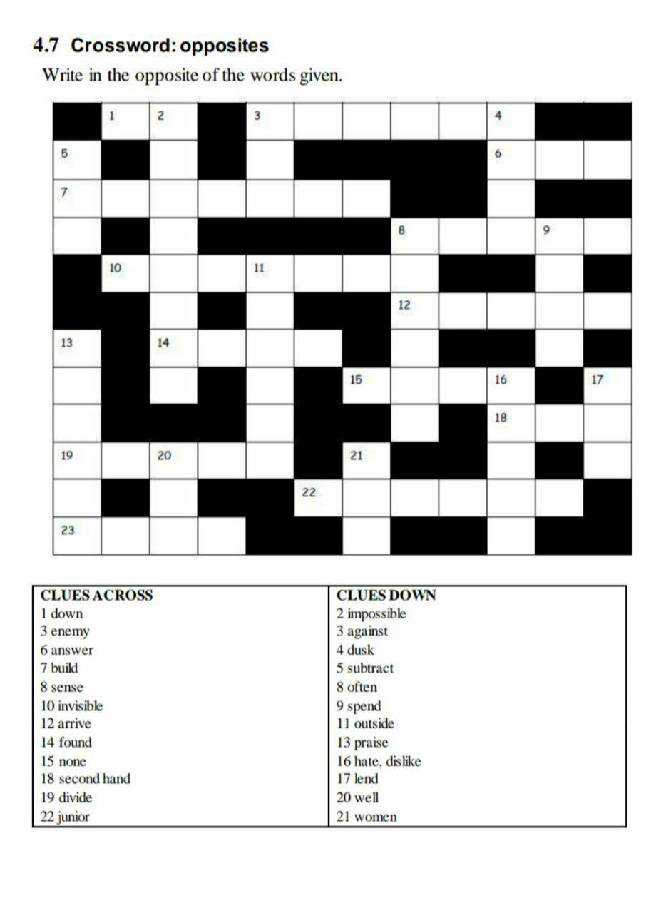 Solved 4 7 Crossword: opposites Write in the opposite of the Chegg com