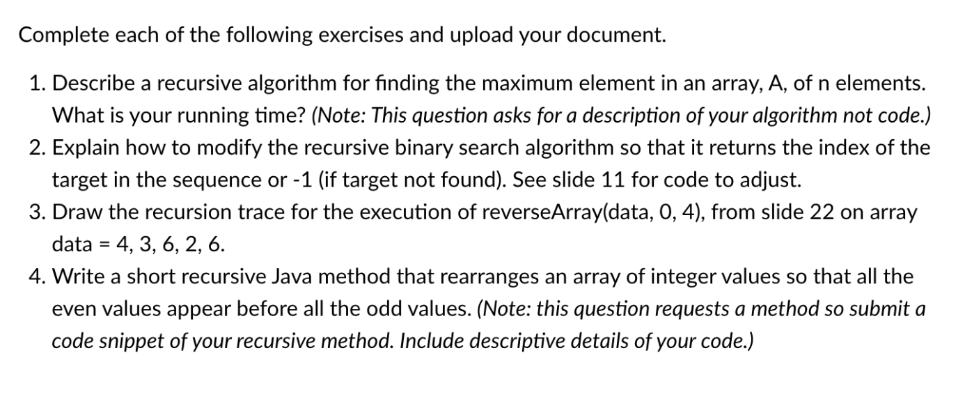 Solved Complete each of the following exercises and upload | Chegg.com
