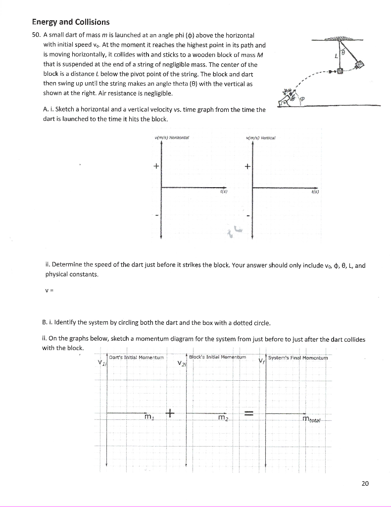 Solved Energy And Collisions 50 A Small Dart Of Mass M I Chegg Com