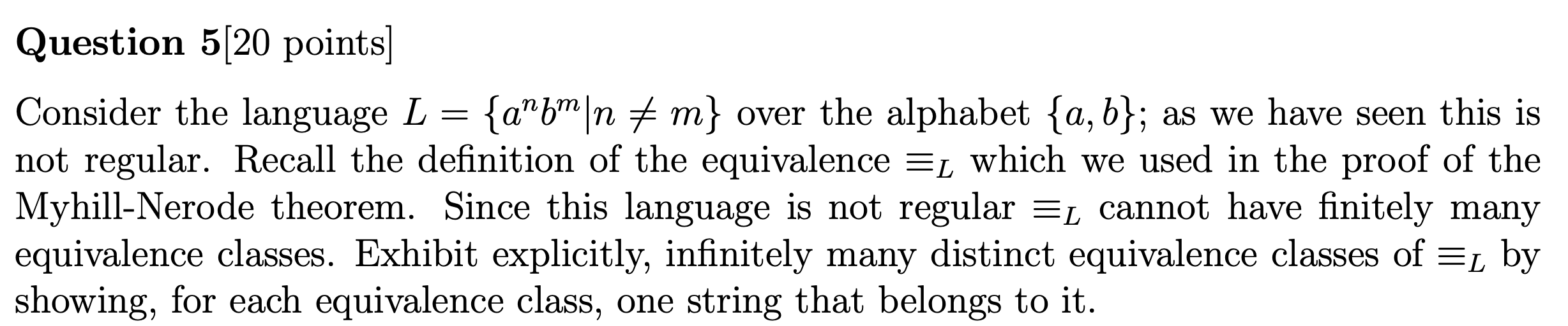 Solved Question 5[20 points ] Consider the language | Chegg.com
