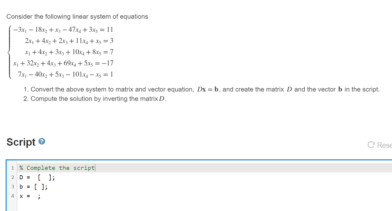 Solved Consider the following linear system of equations | Chegg.com
