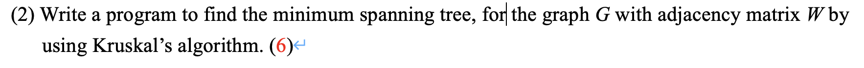 Solved (2) Write a program to find the minimum spanning | Chegg.com