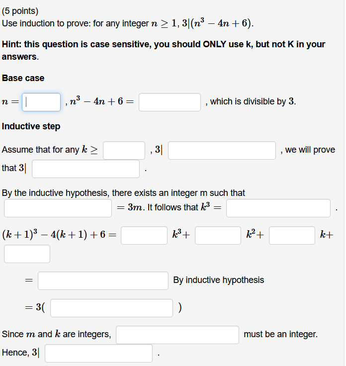 Solved 5 Points Use Induction To Prove For Any Integer N 8566