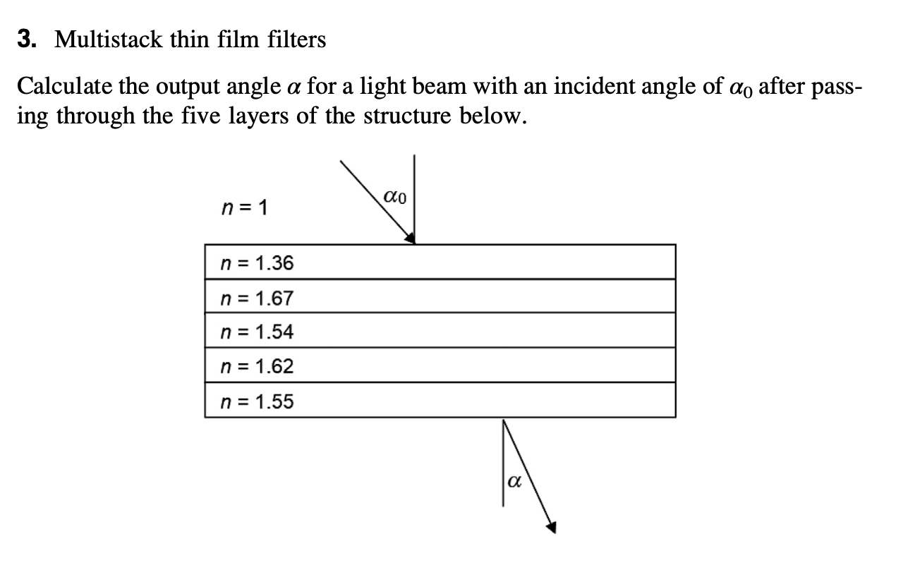 Multistack Filter Solved 3. Multistack thin film filters Calculate the output | Chegg.com