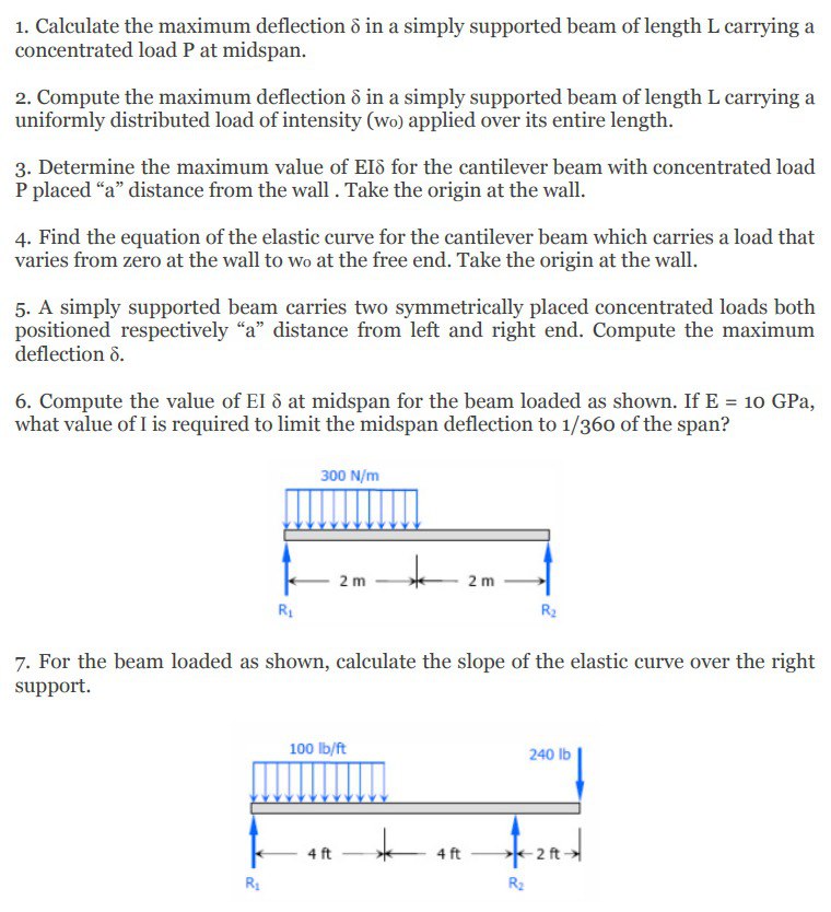 1. ﻿Calculate the maximum deflection \( \delta \) ﻿in | Chegg.com