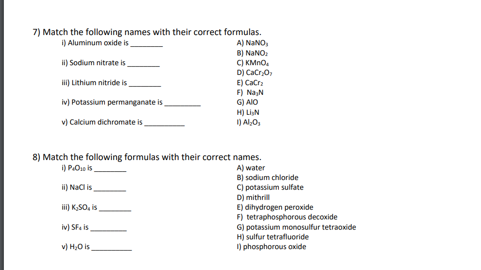 Solved 7 Match the following names with their correct Chegg