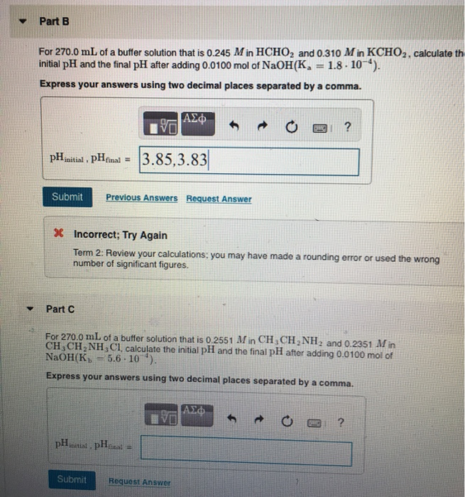 Solved Part B For 270.0 mL of a buffer solution that is | Chegg.com