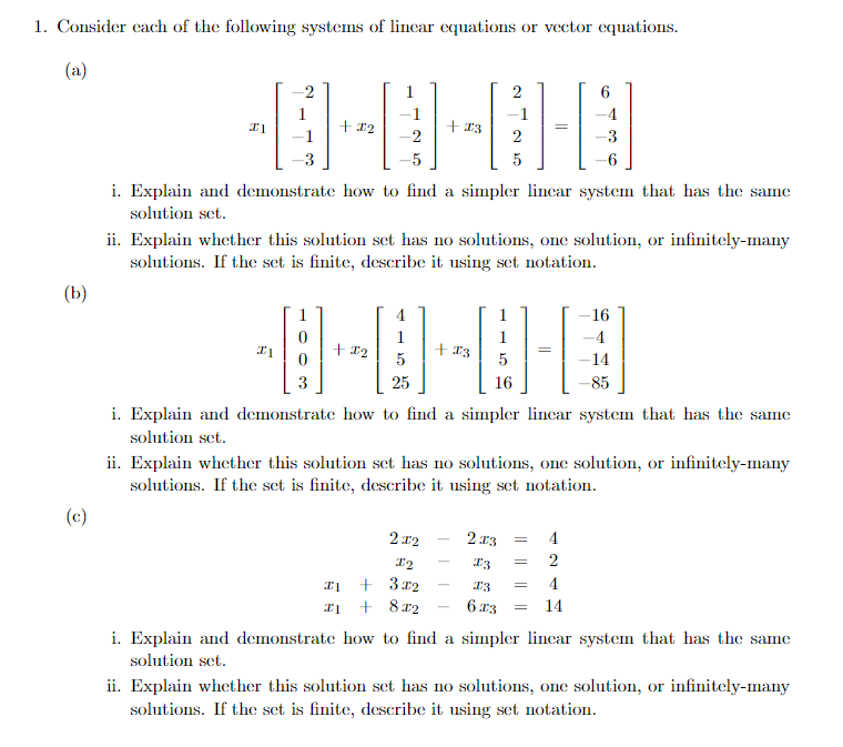 Solved Consider each of the following systems of linear | Chegg.com