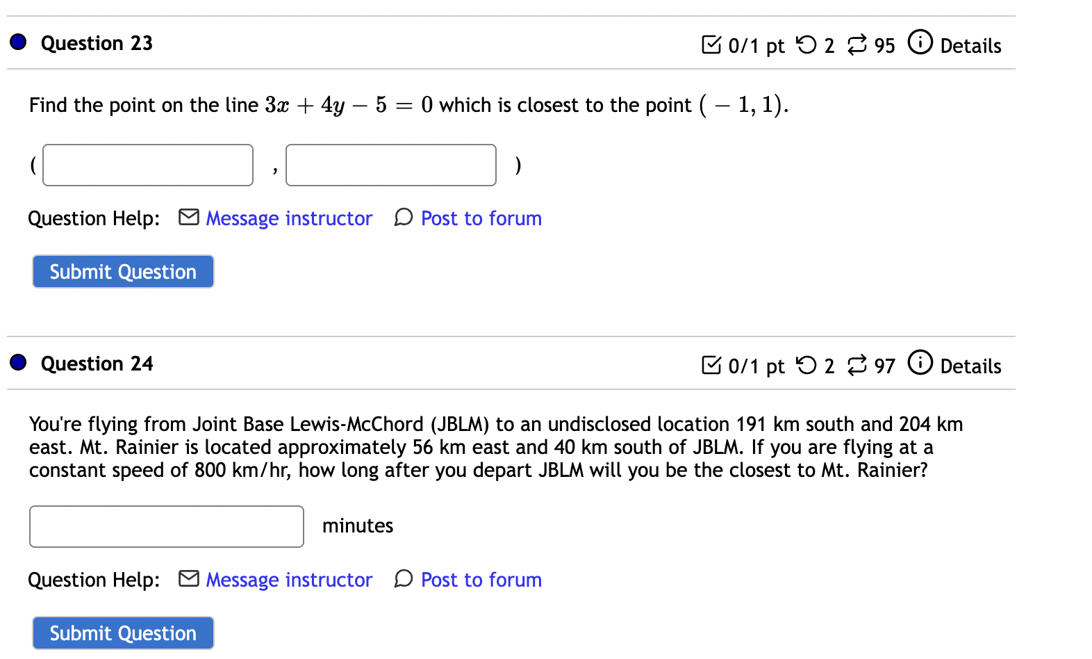 Solved Question 23 B0/1 Pt 5 295 Details Find The Point On | Chegg.com