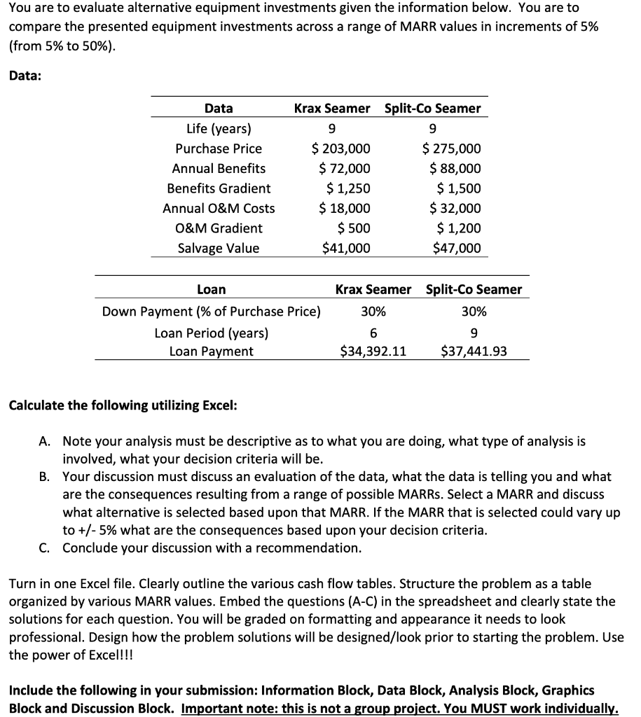 You are to evaluate alternative equipment investments | Chegg.com