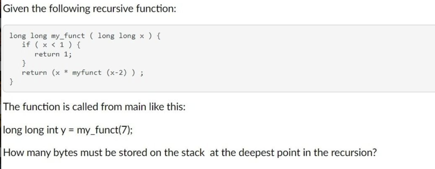 Solved Given the following recursive function: long long | Chegg.com