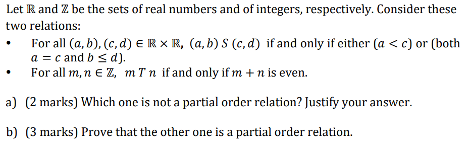 Solved Let R and Z be the sets of real numbers and of | Chegg.com
