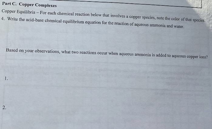 Solved Part C. Copper Complexes Copper Equilibria - For each | Chegg.com