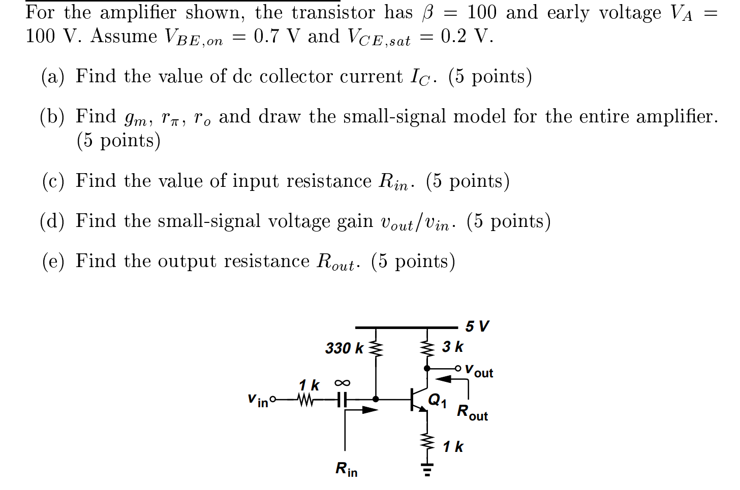 Solved For The Amplifier Shown, The Transistor Has B = 100 | Chegg.com