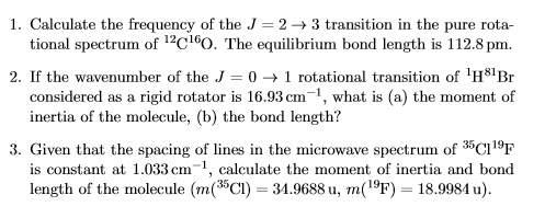 Solved I. Calculate the frequency of the J-2 → 3 transition | Chegg.com