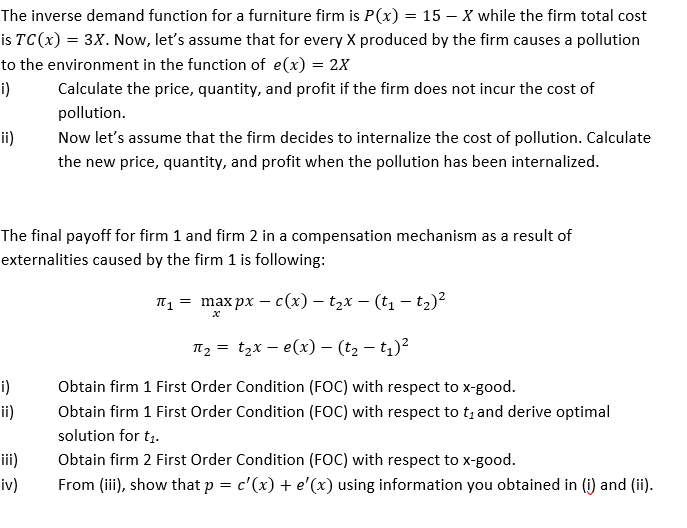 Solved The inverse demand function for a furniture firm is