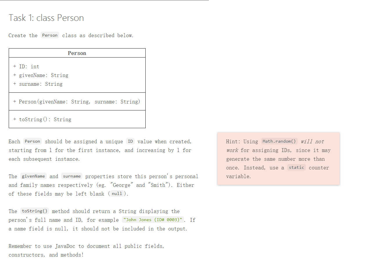 Solved Task 1: class Person Create the Person class as | Chegg.com
