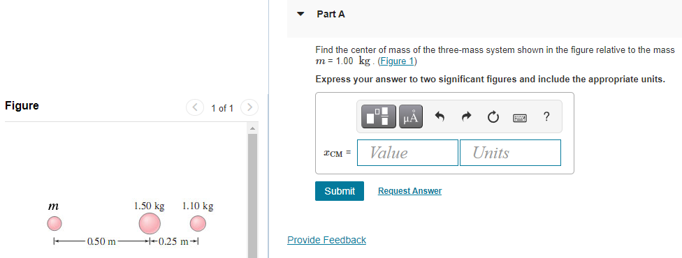 Solved Part A Find the center of mass of the three-mass | Chegg.com