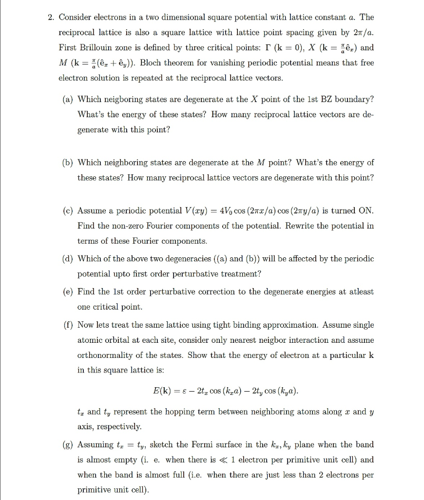 2 Consider Electrons In A Two Dimensional Square Chegg Com